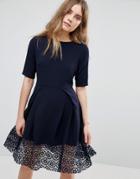 Traffic People Hepburn Dress With Lace Trim - Navy