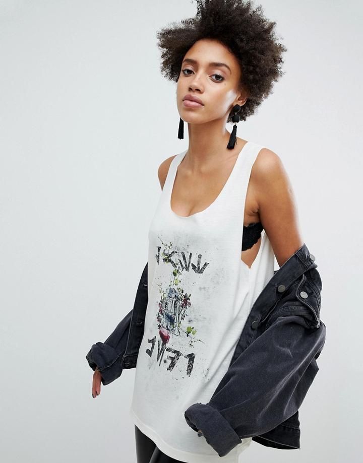 Asos X Star Wars Printed Oversized Tank (r2d2) - White