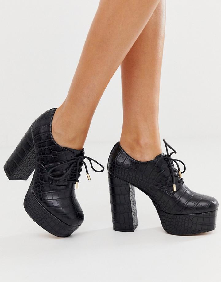 Asos Design Principal Platform Town Shoe Heels In Black Croc
