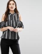 Influence Cold Shoulder Striped Top - Black