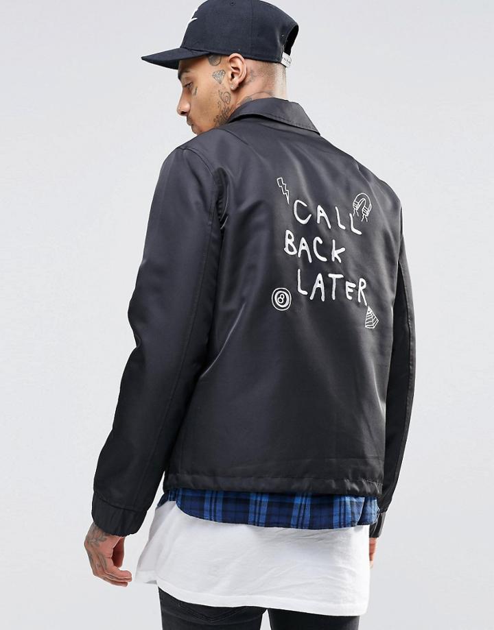 Asos Coach Jacket With Print In Black - Black
