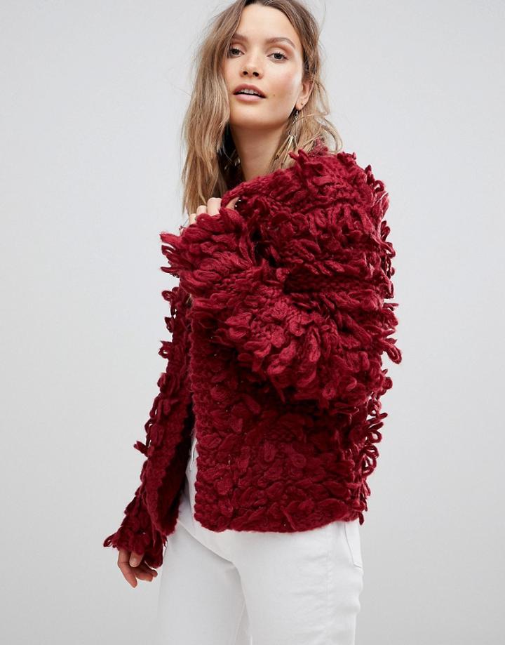 Lavand Shaggy Cardigan - Red