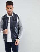 Armani Exchange Faux Leather Varsity Bomber In Navy - Navy