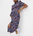 Asos Design Maternity Midi Tea Dress With Buttons In Purple Floral Print-multi