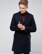 Hugo By Hugo Boss Wool Herringbone Overcoat - Navy