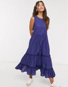 Qed London Tiered Midi Dress In Navy