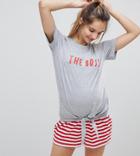 Asos Design Maternity The Boss Short And Tee Set - Multi