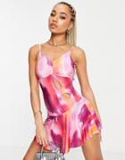Fashionkilla Mini Dress With Cut Out Detail In Pink Print