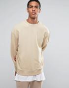 Asos Oversized Sweatshirt With Ripped Neck In Beige - Beige