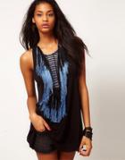 Asos Tunic With Embroidery And Fringe Panel - Black