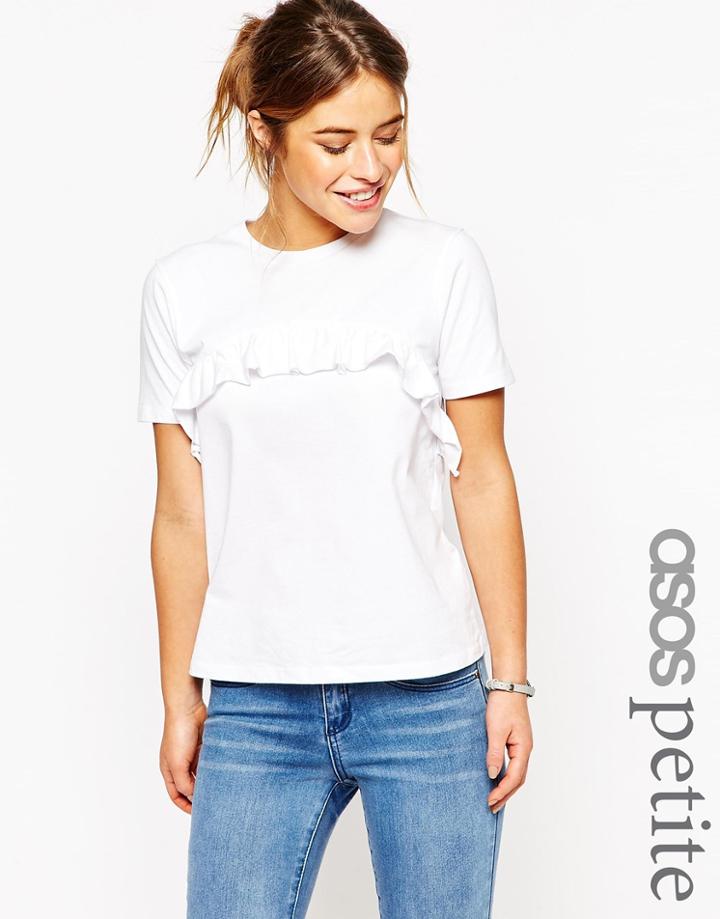 Asos Petite Ruffle Front Top - White