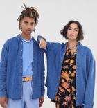 Collusion Unisex Oversized Denim Shirt In Mid Wash Blue