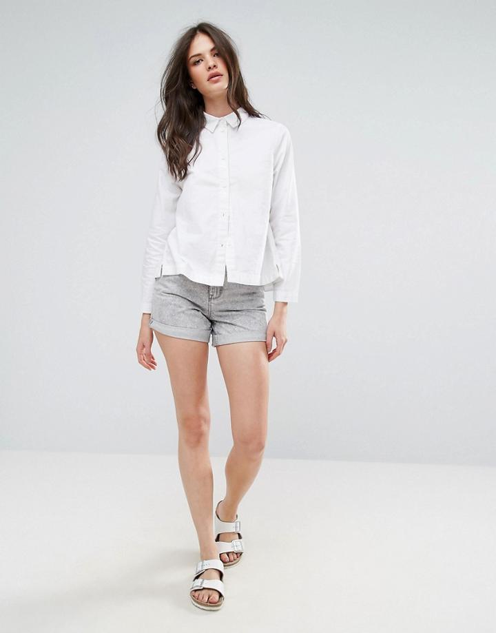 Waven Inga Acid Wash Denim Mom Shorts - Gray