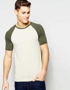 Asos Muscle T-shirt With Contrast Raglan Sleeves - Beige