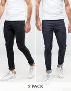 Asos Super Skinny Jeans 2 Pack In Black & Blue Raw - Multi