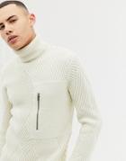 Only & Sons Roll Neck Cable Knit Sweater - Cream
