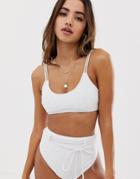 Asos Design Broderie Rope Detail Crop Bikini Top In White - White