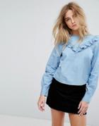 Only Shirt With Frill Detail - Blue