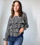 Influence Tall Square Neck Blouse In Ditsy Floral Print-black