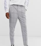 Asos Design Tall Tapered Crop Smart Pants In Oversized Minimal Check With Elasticated Waist In Gray - Gray
