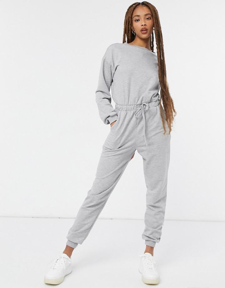 Asos Design Lounge Sweat Jumpsuit In Gray Heather-grey