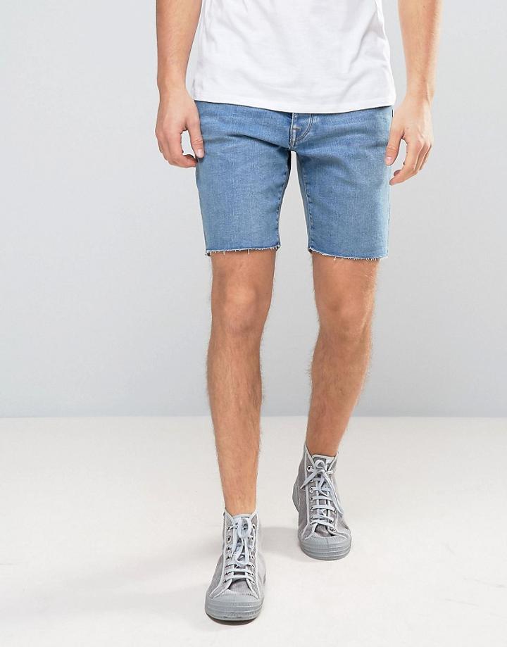 Selected Homme Denim Shorts With Raw Hem In Slim Fit - Blue