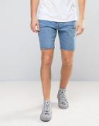Selected Homme Denim Shorts With Raw Hem In Slim Fit - Blue