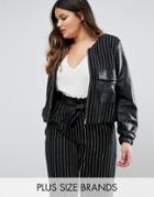 Elvi Pinstripe Jacket With Leather Look Detail - Navy