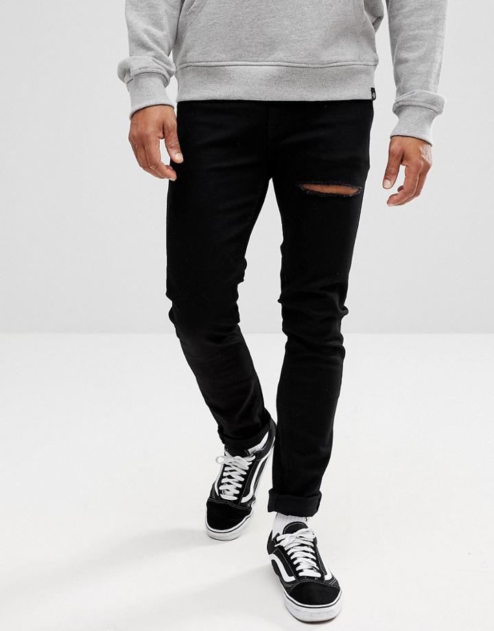 Asos Skinny Jeans In Black Thigh Rip - Black