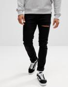 Asos Skinny Jeans In Black Thigh Rip - Black