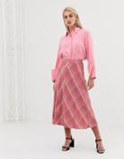 Mango Check Midi Skirt In Pink - Pink