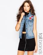 Noisy May Tall Denim Vest With Patched Embroidery - Blue