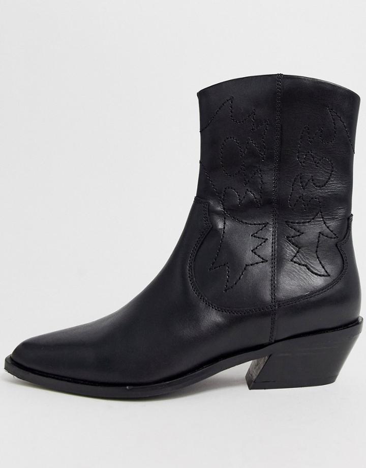 Asos Design Autumnal Leather Cowboy Boots In Black