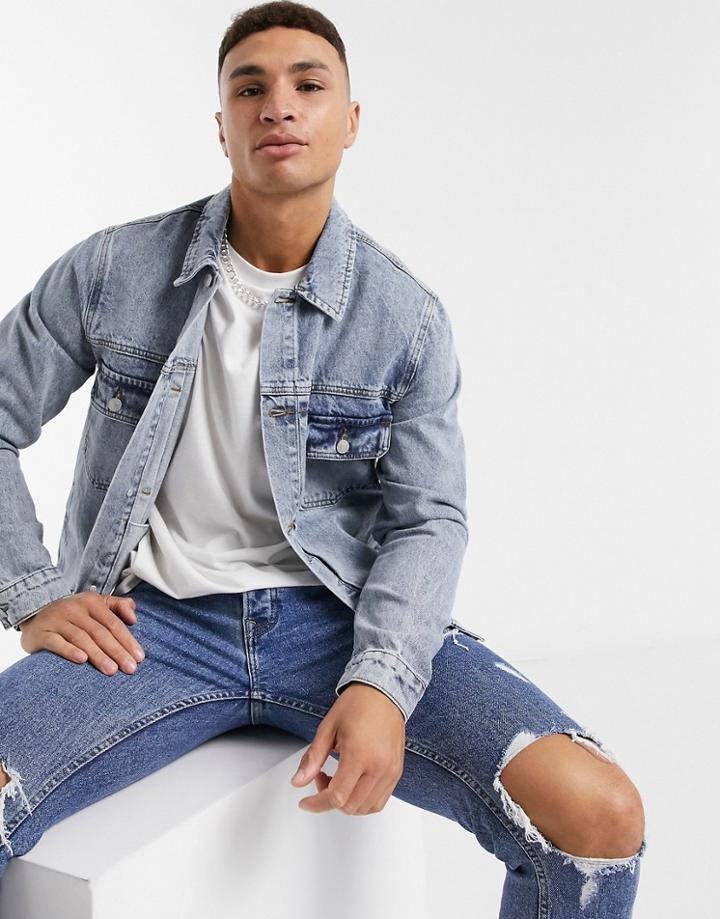 Topman Organic Cotton Denim Jacket In Light Wash-blues