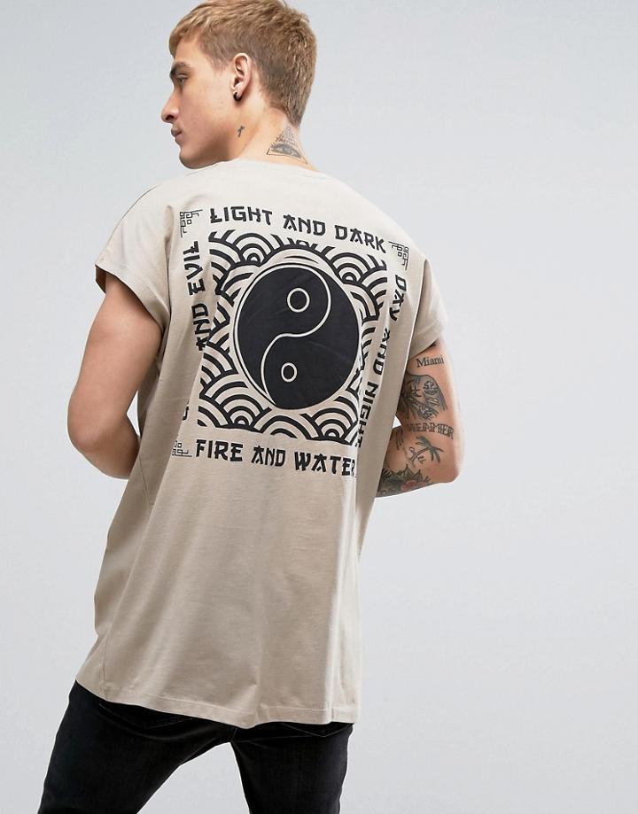 Asos Oversized Sleeveless T-shirt With Ying Yang Print - Beige