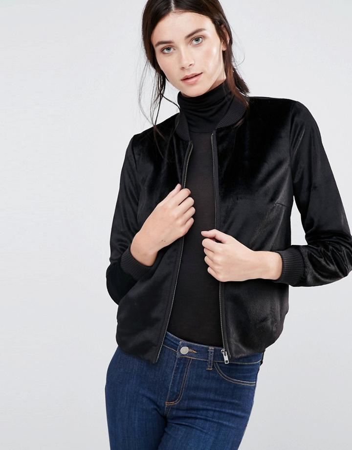 Helene Berman Velvety Black Bomber Jacket - Black