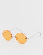 Asos Design Rimless Oval Sunglasses In Gold With Orange Lens - Gold