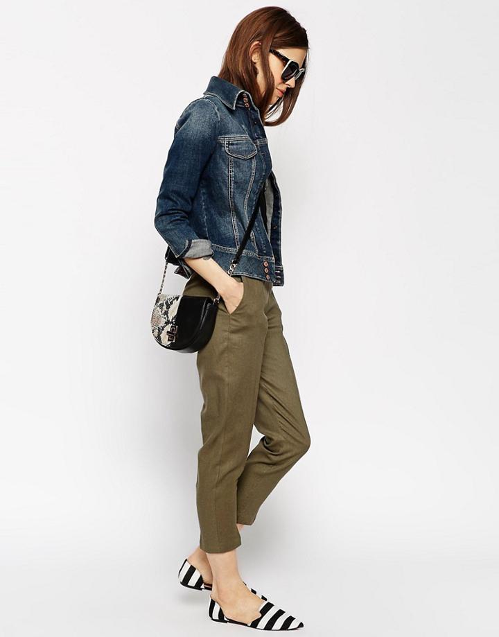 Asos Crop Pants In Linen - Green