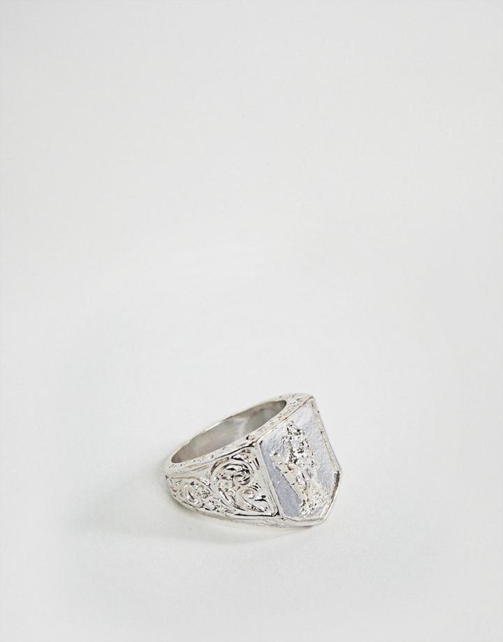 Chained & Able Silver St Christopher Detail Signet Ring - Silver