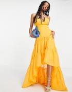 Asos Design Tiered Cami Maxi Dress With Pleated Bodice Detail In Yellow