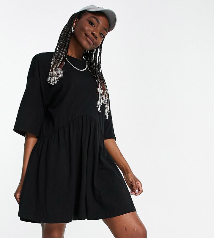 Asos Design Tall Oversized Mini Smock Dress With Dropped Waist In Black