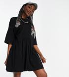 Asos Design Tall Oversized Mini Smock Dress With Dropped Waist In Black