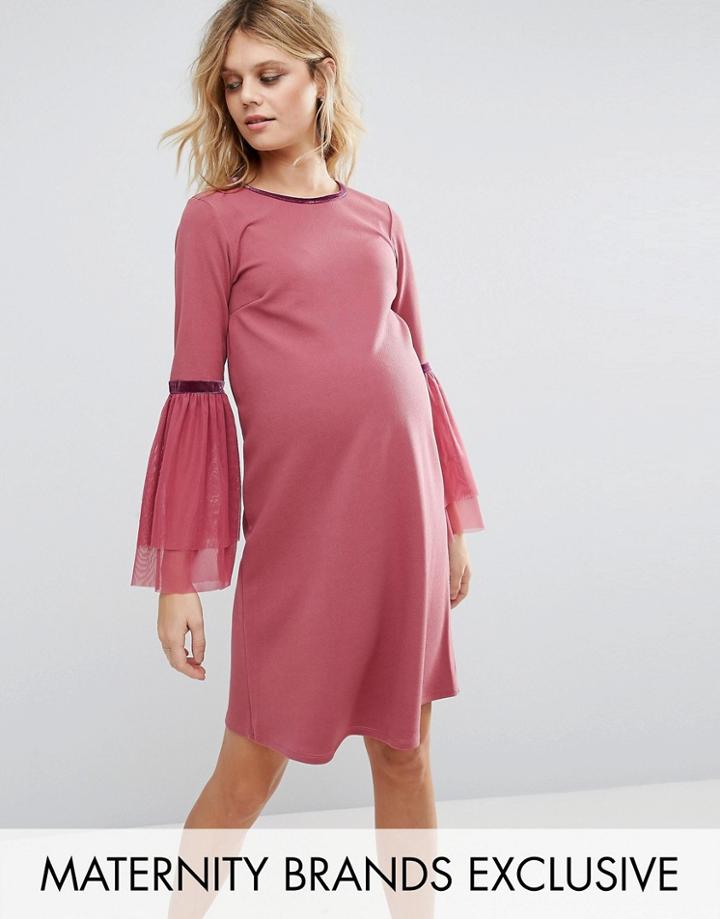 Bluebelle Maternity Frill Sleeve Shift Dress - Pink