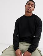 Asos Design Oversized Longline Long Sleeve T-shirt With Zip Elbow In Black