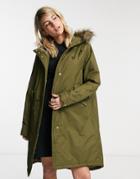 Fred Perry Padded Fishtail Parka In Olive-green