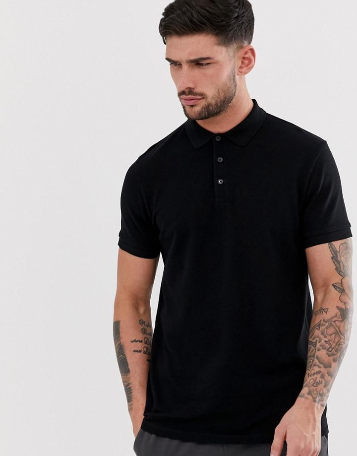 Asos Design Pique Polo In Black - Black