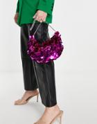 Asos Design Clutch Bag With Large Sequin Discs And Chain Handle In Pink Metallic