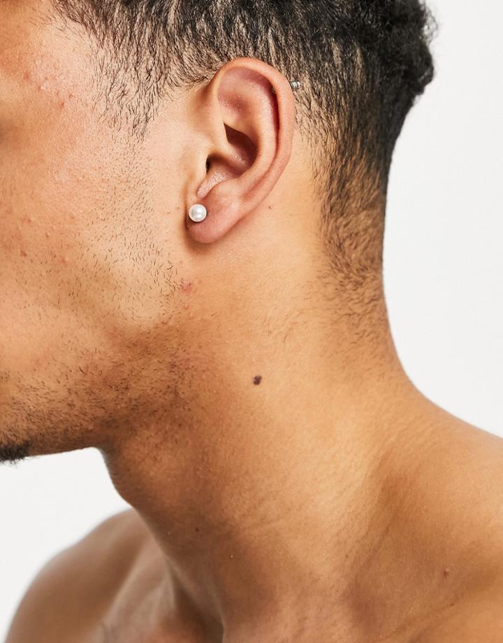 Asos Design 6mm Stud Earrings With Faux Pearl-white