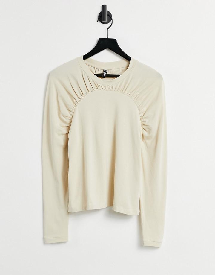 Pieces Ruched Front Top In Cream-white