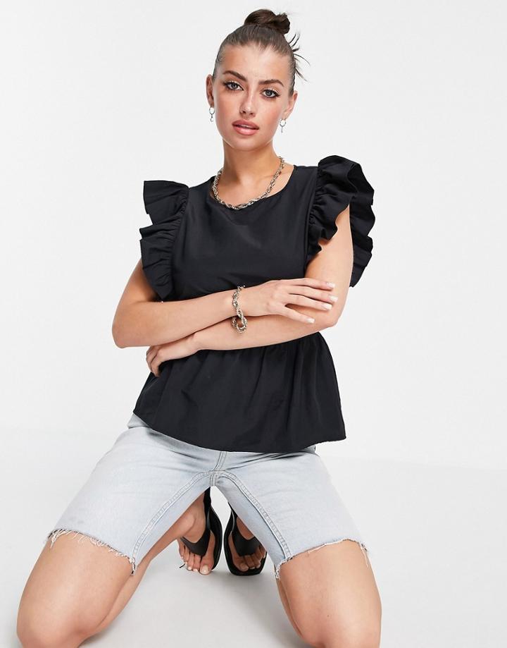Vero Moda Aware Organic Cotton Blend Frill Shoulder Peplum Blouse In Black